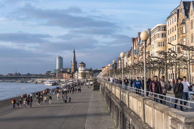 Dusseldorf. Picturesque river Rhine promenade.