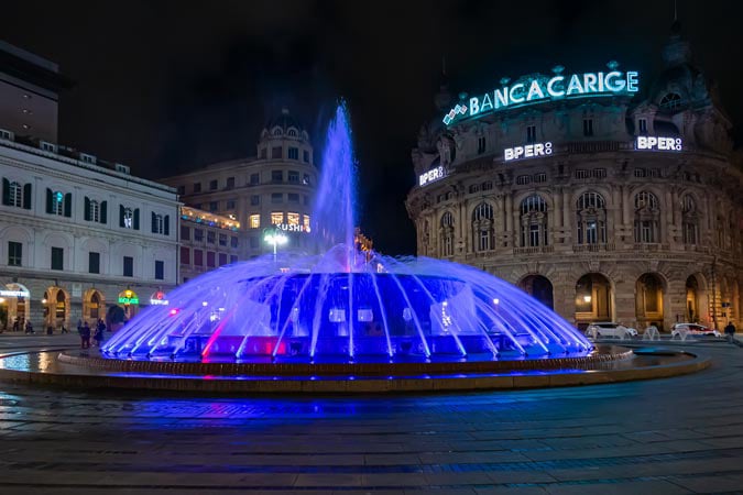 Genova. Ferrari Square. Fountain.