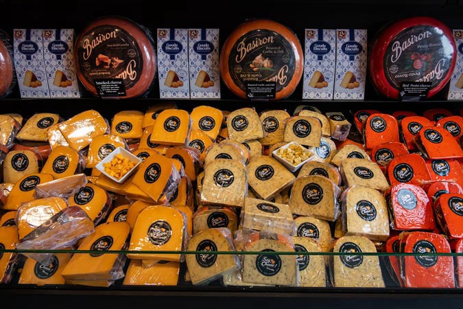 Dutch cheese at local cheese shop in Gouda.